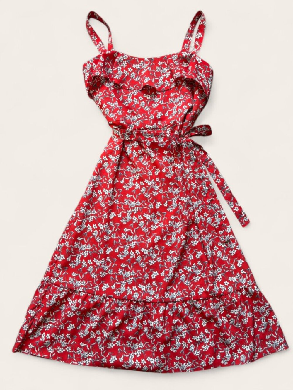 Banana Republic Red Floral Ruffle Midi Dress Size 10